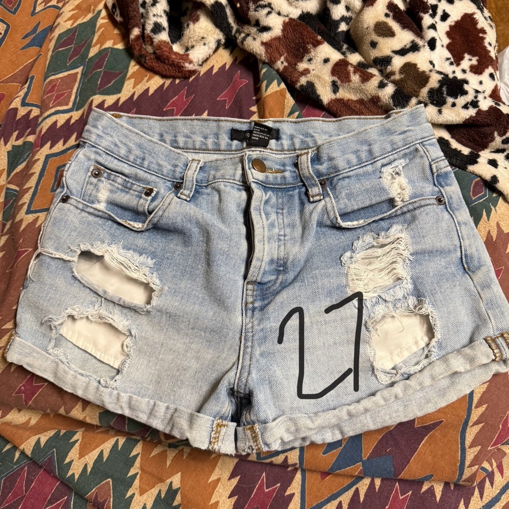 Distressed Light Blue Denim Shorts